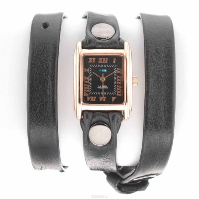    La Mer Collections "Simple Black Leather, Rose Gold". LMSTW5003