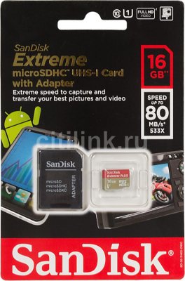   microSDHC UHS-I SANDISK 16 , 80 /, Class 10, SDSDQX-016G-U46A, 1 .,  S