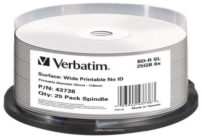  BD-R Verbatim 25Gb 6x Cake Box (25 ) Printable Light Scribe (43738)