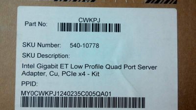  Dell Intel Gigabit ET Low Profile Quad Port Quad Port Server Adapter, Cu, PCIe x4 Kit