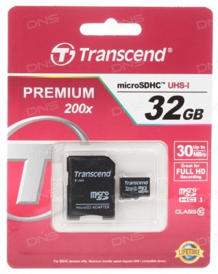   Transcend (TS32GUSDHC10-P3) microSDHC Memory Card 32Gb Class10 +USB MicroSDHC Reader