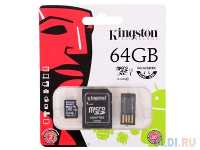   Kingston (MBLY10G2/64GB) (microSDXC) Memory Card 64Gb Class10+ microSD--)SD+ USB-microS