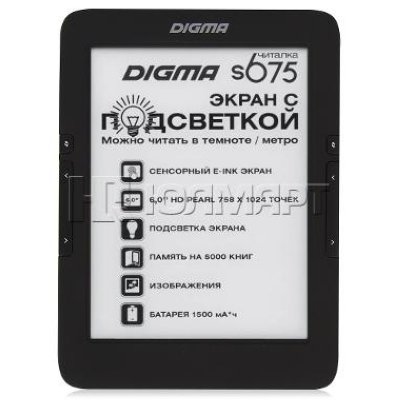   Digma S675 6" E-Ink HD Pearl frontlight capacitive touch 600Mhz 128Mb/4Gb ;