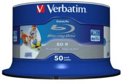 Verbatim 43812  BD-R SL Datalife, 25 Gb 6-x Wide Inkjet Printable 50 