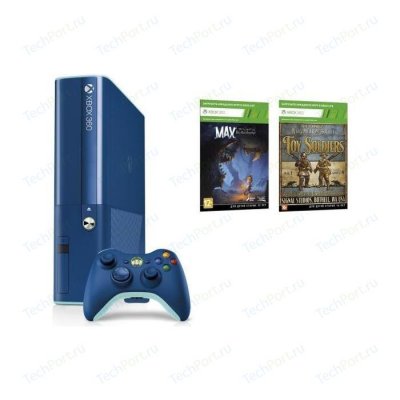   Microsoft Xbox 360E, blue + Toy soldiers + Max: the Curse of Brotherhood