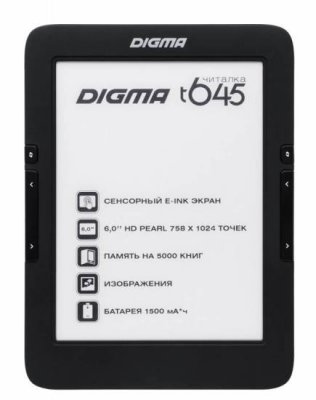   Digma r60g (Black)(6", mono, 1024x758,FB2/PDF/DJVU/RTF/CHM/EPUB/JPG/BMP/MP3/OGG, m