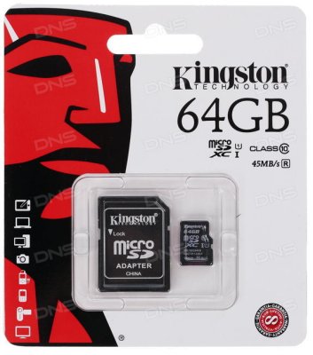   MicroSD 64Gb Kingston (SDCA10/64GBSP) microSDXC Class 10