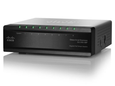 Cisco SB SLM2008T  SG200-08, 10/100/1000 8-Port Gigabit Smart Switch with PD and AC powe