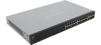 Cisco (SF500-24P-K9-G5)  (24UTP 10/100Mbps PoE + 2Combo 1000BASE-T/SFP + 2SFP)