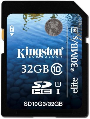 - Kingston  SD10G3/32GB 32 GB SDHC, R: 30 MB/c / W: 12 MB/c, Class 10, , 1 .