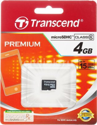   micro SDHC 4Gb class 6 Transcend No box & adapter (TS4GUSDC6)