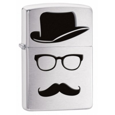  ZIPPO Moustache & Hat,    Brushed Chrome, , 36  12x56 