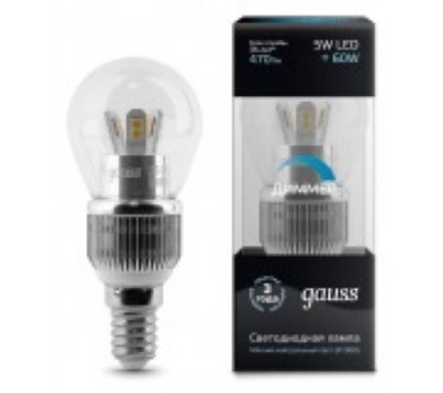   Gauss LED Globe-dim Crystal Clear 5W E14 4100K 