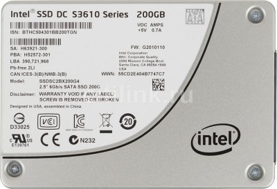   SSD 2.5" 200 Gb Intel Original SATA 3, MLC, S3610 Series (R550/W230MB/s) (S