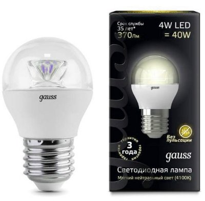   Gauss LED Globe Crystal Clear E27 4W 4100K