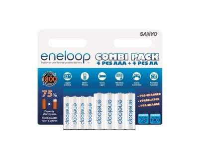  SANYO Eneloop Combi Pack 750/1900 mAh Ni-MH (HR-3UTGB-4UTGB-8BP)