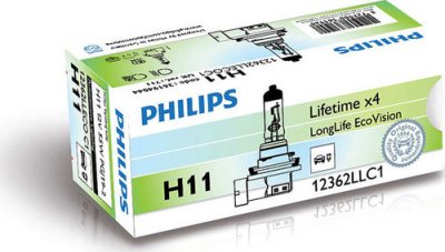   PHILIPS H11 LongLife EcoVision 3100K 12V 55W, 1 , 12362LLECOB1