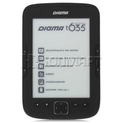   Digma T635 6" E-Ink HD Pearl capacitive touch 600Mhz 128Mb/4Gb/microSDHC ; 