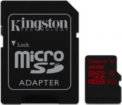   Kingston (SDCA3/16GB) microSDHC Memory Card 16Gb UHS-I U3 microSD--)SD Adapter