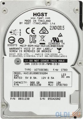  900Gb HGST Ultrastar C10K1800 HUC101890CSS204, 2.5", SAS 12Gb/s, 128 MB Cache, 10000 RPM (0B