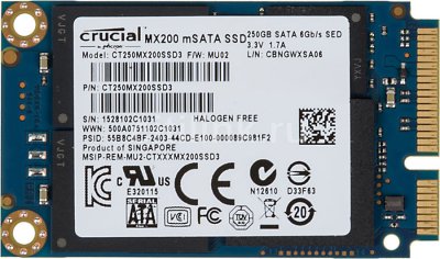 SSD   mSATA 250Gb Crucial MX200 Read 555Mb/s Write 500Mb/s SATAIII CT250MX200