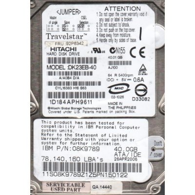 Hitachi   Travelstar DK23 DK23EB-40 40Gb (U100/5400/8Mb) IDE 2,5"(DK23EB-40)