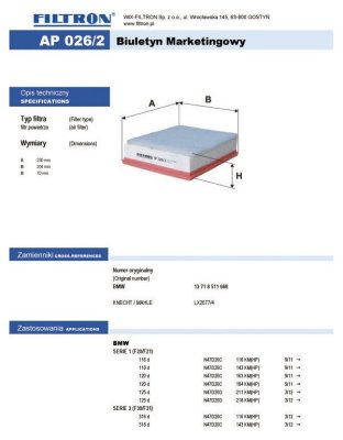 FILTRON   AP 026/2 (BMW 1(F20) 116d, 118d, 120d)