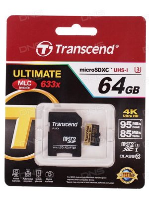   Transcend Ultimate V30 microSDXC 64Gb UHS-I U3M + ADP (95/60 MB/s), TS64GUSDU3M