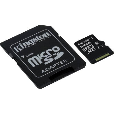   64Gb microSDXC Kingston (SDC10G2/64GB), Class 10, UHS-I, U1, R45-W10 Mb/s, RTL