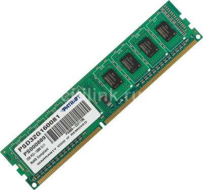     2Gb (1x2Gb) PC3-12800 1600MHz DDR3 DIMM CL9 Patriot PSD32G160081