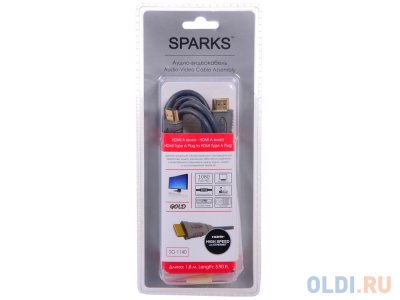  HDMI 19M/19M 1.8m Belsis Sparks SG1140 GOLD,  /