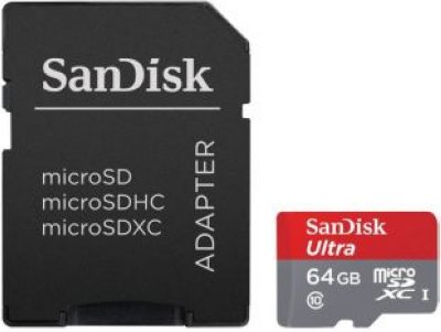   SANDISK Ultra microSDHC 64Gb + SD Adapter C10 UHS-I (SDSQUNC-064G-GN6MA)