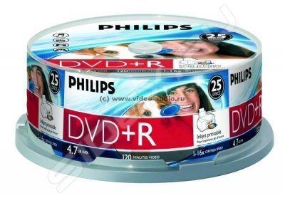  DVD+R Philips 4.7Gb 16x Cake Box Printable (25 ) (DR4I6B25F/97)