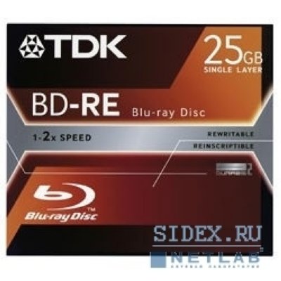  BD-RE25J001/TDK BD-RE Blu-Ray TDK, 2x, 25Gb, Jewel Case