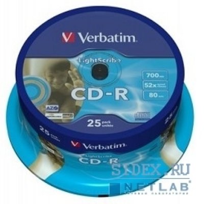  43659 VERBATIM CD-R 80 52x DL+ CB/25 Lightscribe