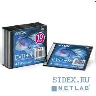  DVD+R TDK 16x, 4.7Gb (Slim Case 10 .) [DVD+R47SCED10]