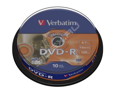  DVD-R Verbatim 4.7Gb 16x Cake Box LightScribe (10 ) (43643)