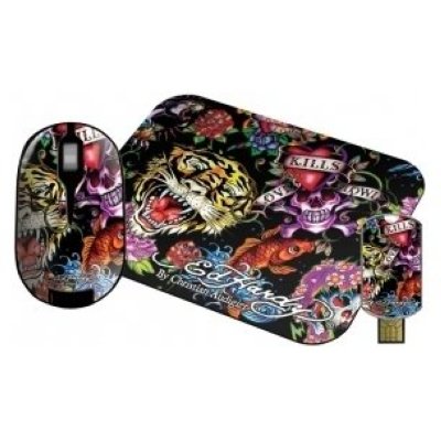  Ed Hardy Wireless mouse+pad+USB flash Full Color Black USB