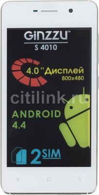  Ginzzu S4010 () 2SIM/4"/800x480/1300 /5Mpix/4 /GPS/FM/Andr 4.4/1950 