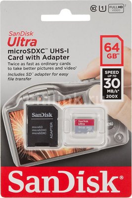   SanDisk (microSDXC-64Gb Class10 UHS-I +microSD--)SD Adapter) microSecureDigital eXtende