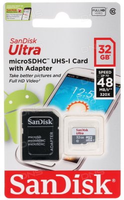   microSDHC SanDisk Ultra Android 32Gb Class10 UHS-1 + SD adapter (SDSQUNB-032G-GN3MN)