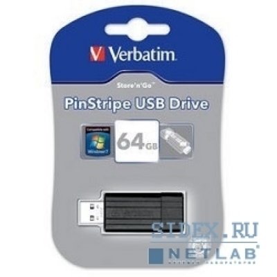   USB 2.0 Verbatim 64Gb PINSTRIPE BLACK [049065]