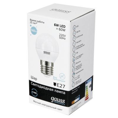   10  Gauss LED Elementary Globe 6W E27 4100K LD53226