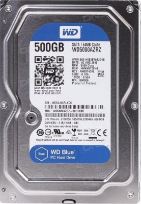  500Gb WD Blue Desktop WD5000AZRZ SATA 6Gb/s, 64 MB Cache, 5400 RPM