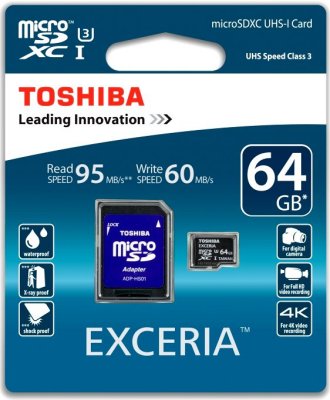   MicroSD 64Gb Toshiba Exceria (SD-CX64UHS1) Class 10 microSDXC UHS-I U3 + Adapter