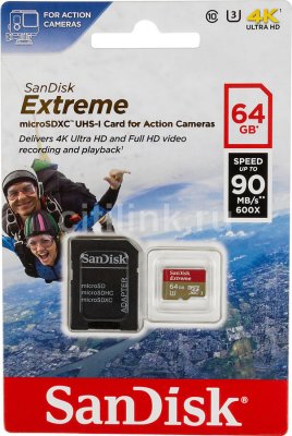   microSDHC 64Gb Class10 Sandisk SDSQXNE-064G-GN6AA for Action Cam U3 + adapter