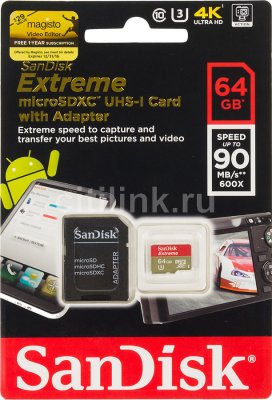   microSDHC 64Gb Class10 Sandisk SDSQXNE-064G-GN6MA Extreme UHS-I + adapter