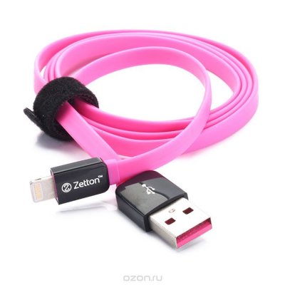 Zetton Flat USB  Apple 8 pin, Black Pink (ZTLSUSBFCA8)