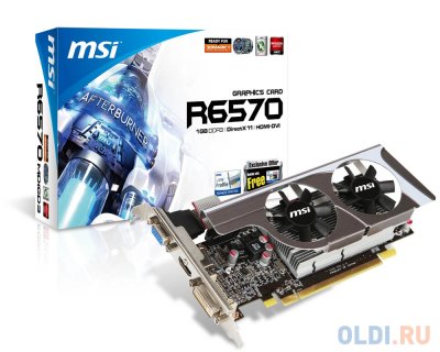  1Gb (PCI-E) MSI R6570-MD1GD3/LP (HD6570, GDDR3, 128 bit, HDCP, VGA, DVI, HDMI, Retail)