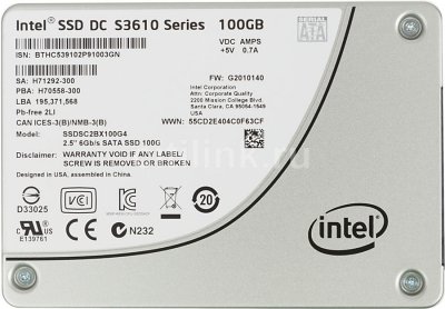   SSD 2.5" 100GB Intel Original S3610 (R550/W520Mb/s, MLC, SATA 6Gb/s) (SSDSC